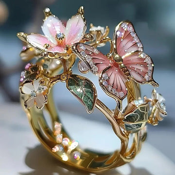 INS Flower Butterfly Ring With Rhinestones Dropshipman