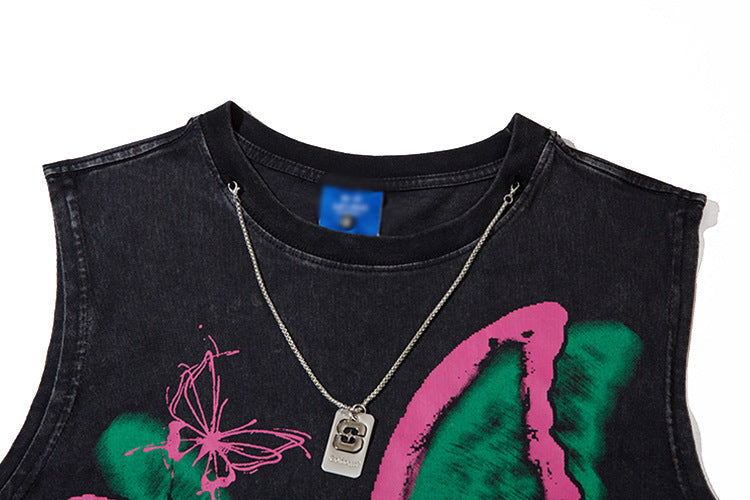 Butterfly Ripped Sleeveless T-shirt For Men Dulcet