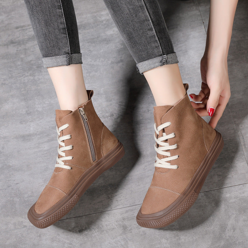 New First Layer Cowhide Casual Women's Shoes With Square Toe Dropshipman