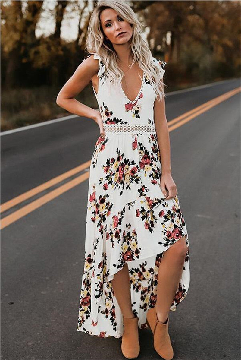 Sleeveless printing irregular dress Dropshipman