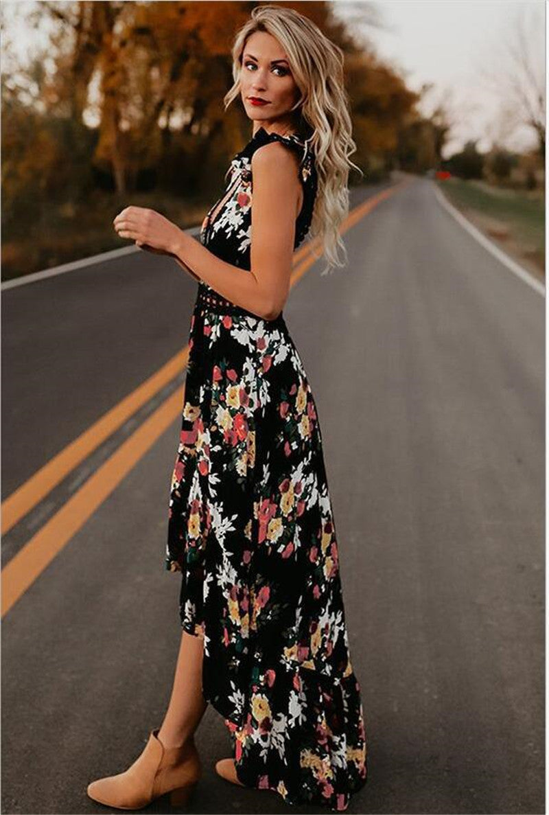 Sleeveless printing irregular dress Dropshipman