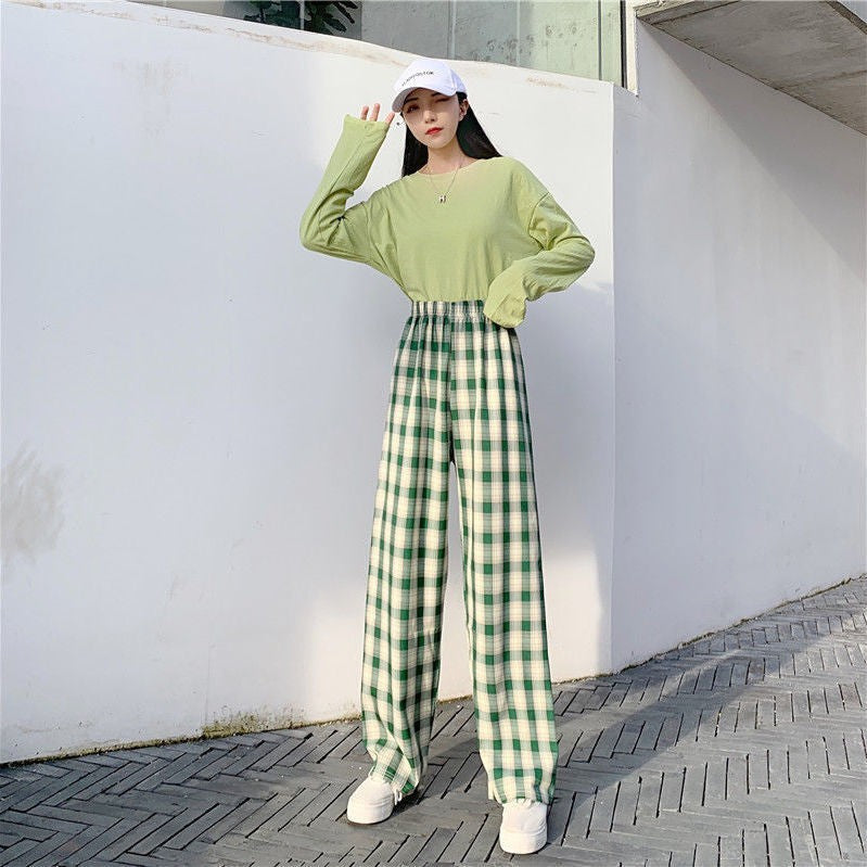 Plaid Wide Leg Pants Women Casual Pants Dropshipman
