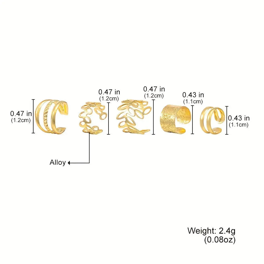 Hip Hop Style Leaf Cut-out Ear Cuffs Set - 5pcs Dropshipman