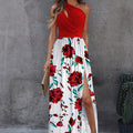 Rose Print Split Summer Dress Dropshipman