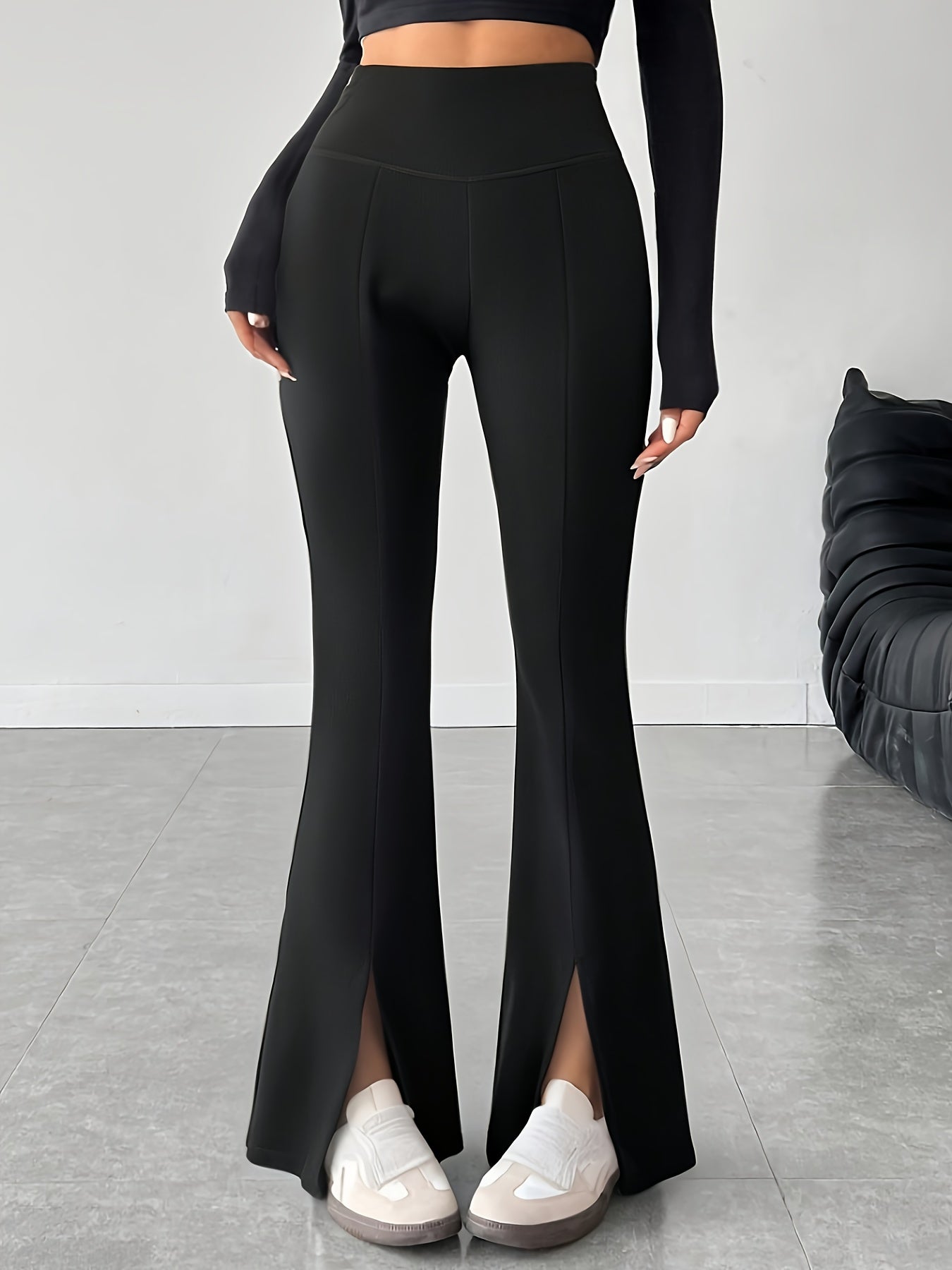 Women’s Stylish Black Side-Slit Flare Jeans Dropshipman