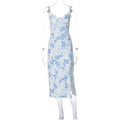Lace Flowers Print Long Dress Dropshipman