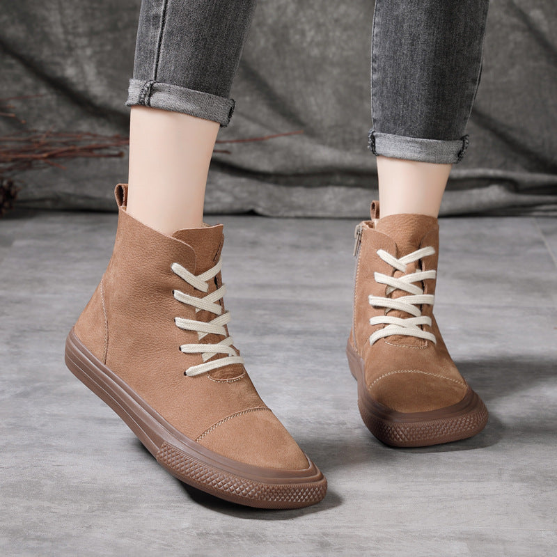 New First Layer Cowhide Casual Women's Shoes With Square Toe Dropshipman