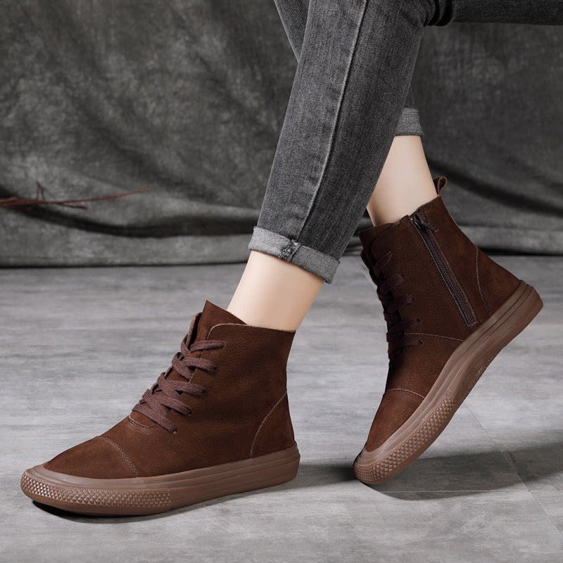 New First Layer Cowhide Casual Women's Shoes With Square Toe Dropshipman