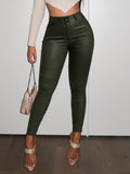 Women’s Retro Green High-Waist Skinny Jeans Dropshipman