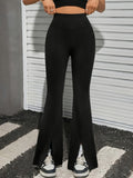Women’s Stylish Black Side-Slit Flare Jeans Dropshipman