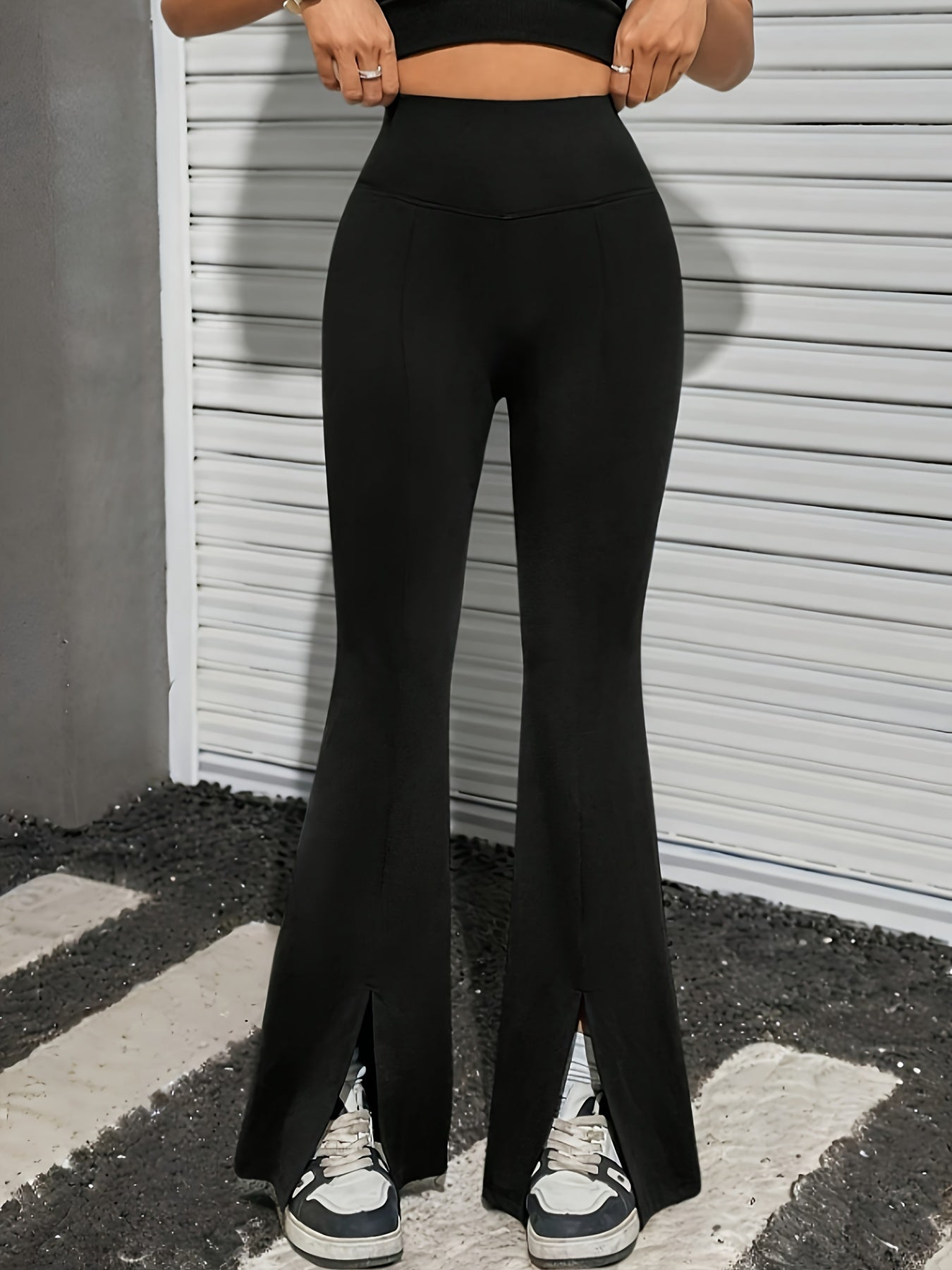Women’s Stylish Black Side-Slit Flare Jeans Dropshipman