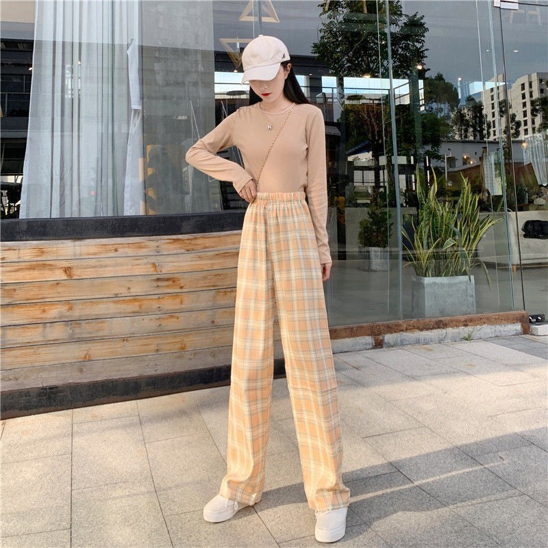 Plaid Wide Leg Pants Women Casual Pants Dropshipman