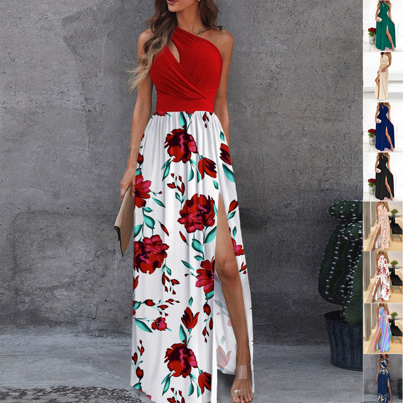Rose Print Split Summer Dress Dropshipman