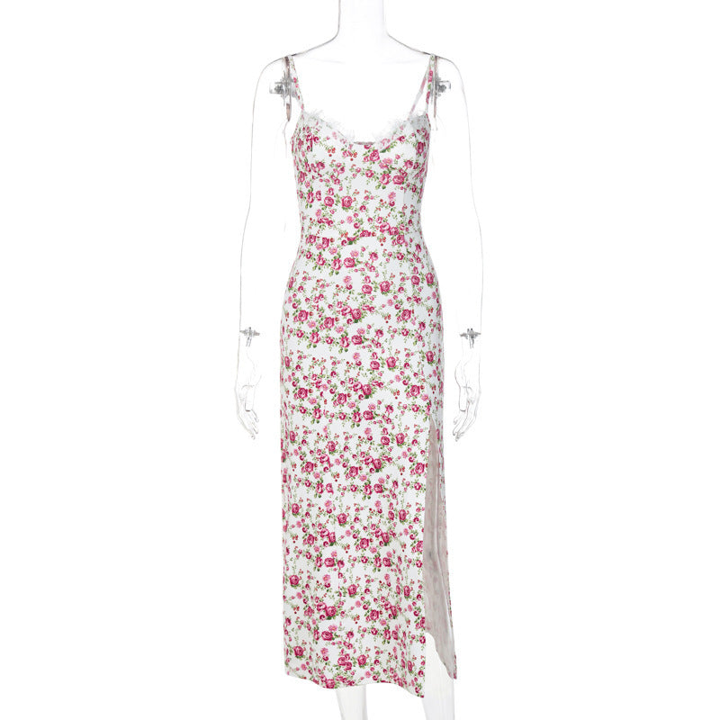 Lace Flowers Print Long Dress Dropshipman