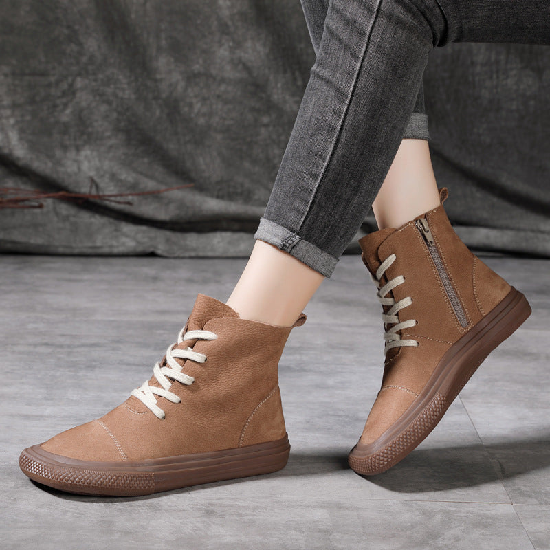 New First Layer Cowhide Casual Women's Shoes With Square Toe Dropshipman