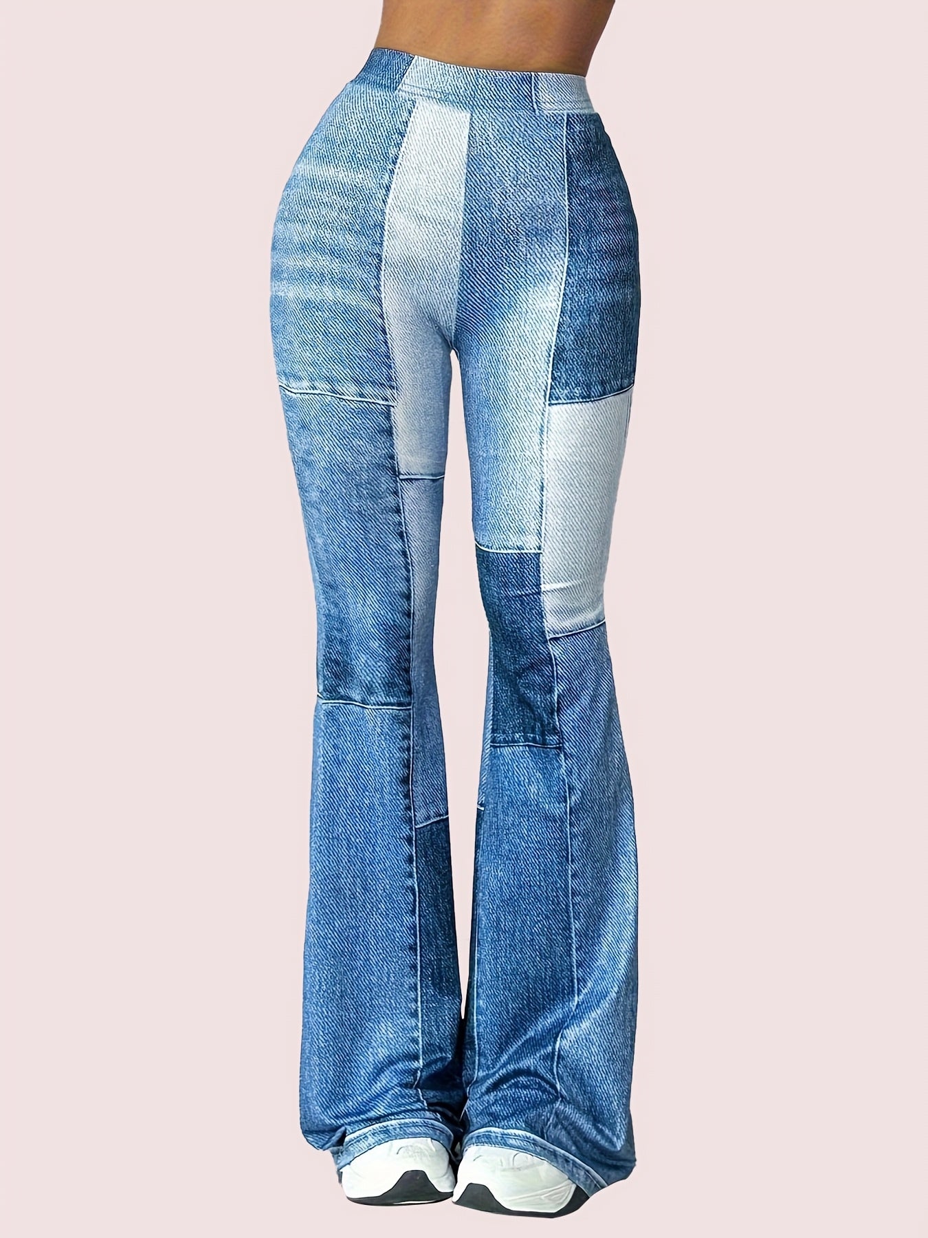 Women’s High-Stretch Blue Imitation Denim Flared Pants Dropshipman