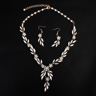 Earrings necklace bridal jewelry three-piece alloy plating jewelry set Dropshipman