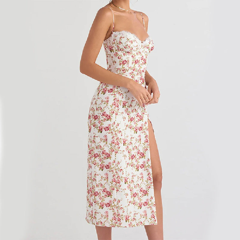Lace Flowers Print Long Dress Dropshipman