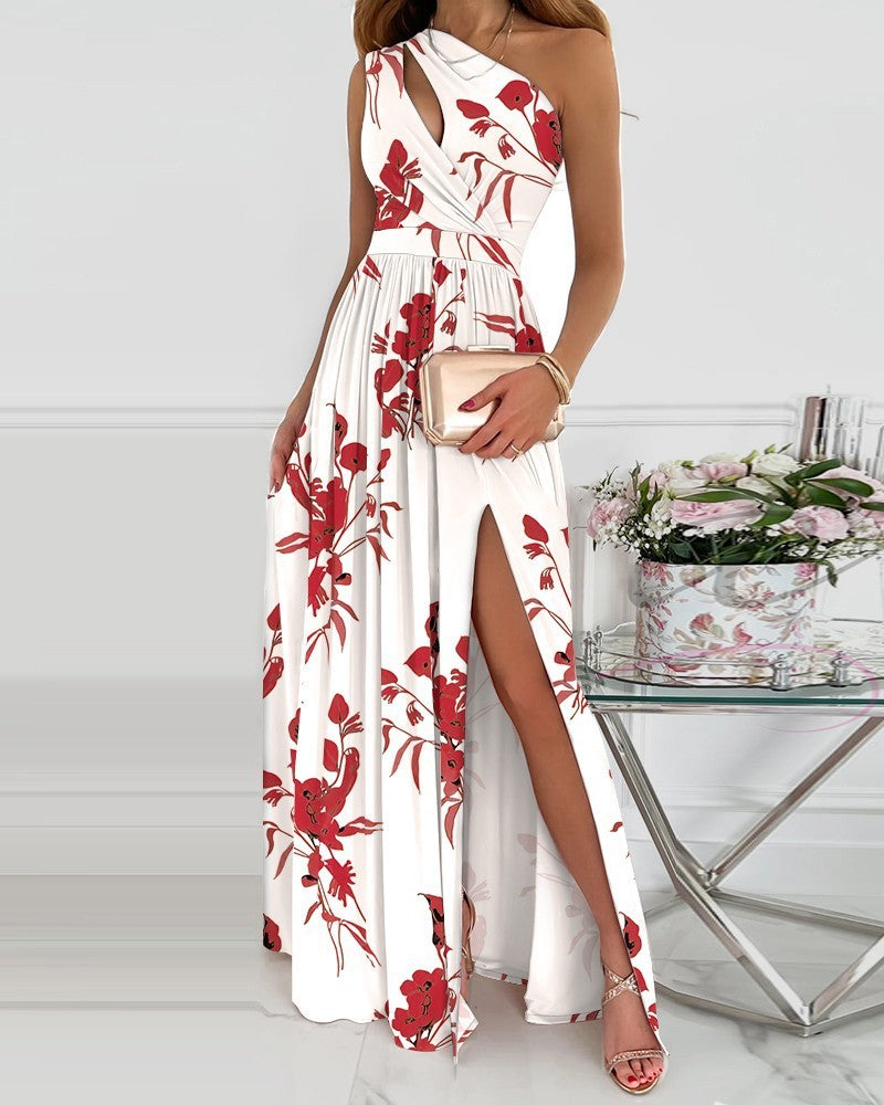 Rose Print Split Summer Dress Dropshipman