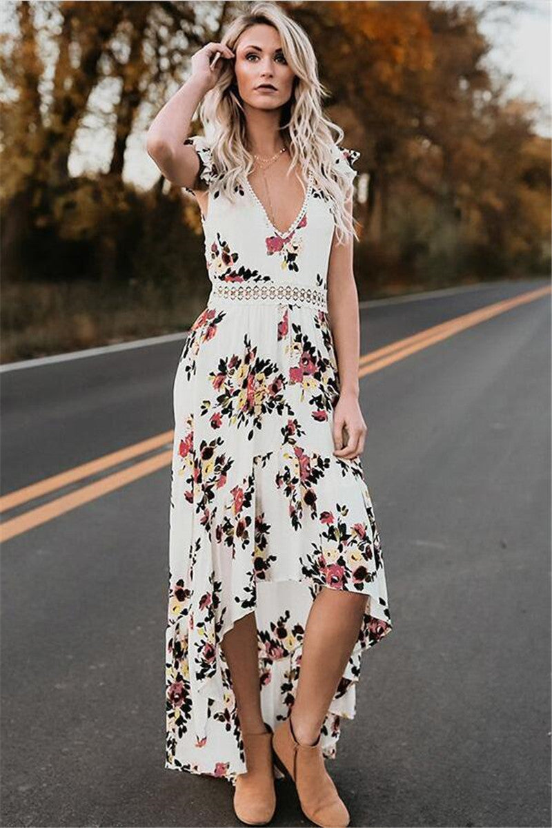 Sleeveless printing irregular dress Dropshipman