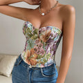 Floral Print Tube Vest Top With Back-tied Design Dropshipman