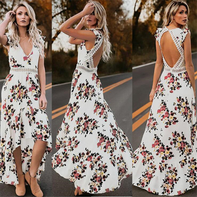 Sleeveless printing irregular dress Dropshipman