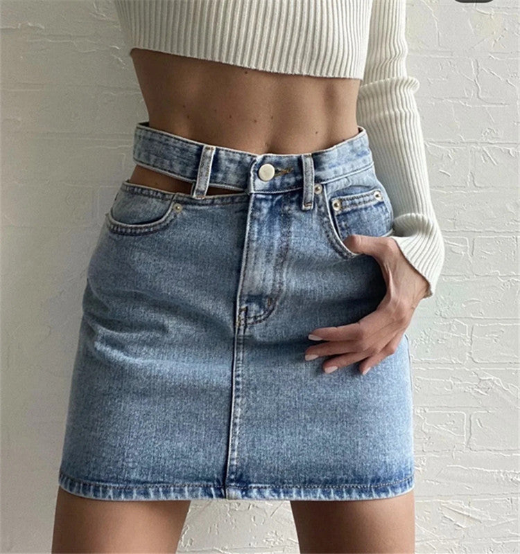 Side Cut Denim Skirt Women's New Sexy Bag Hip Skirt Dropshipman