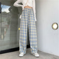 Plaid Wide Leg Pants Women Casual Pants Dropshipman