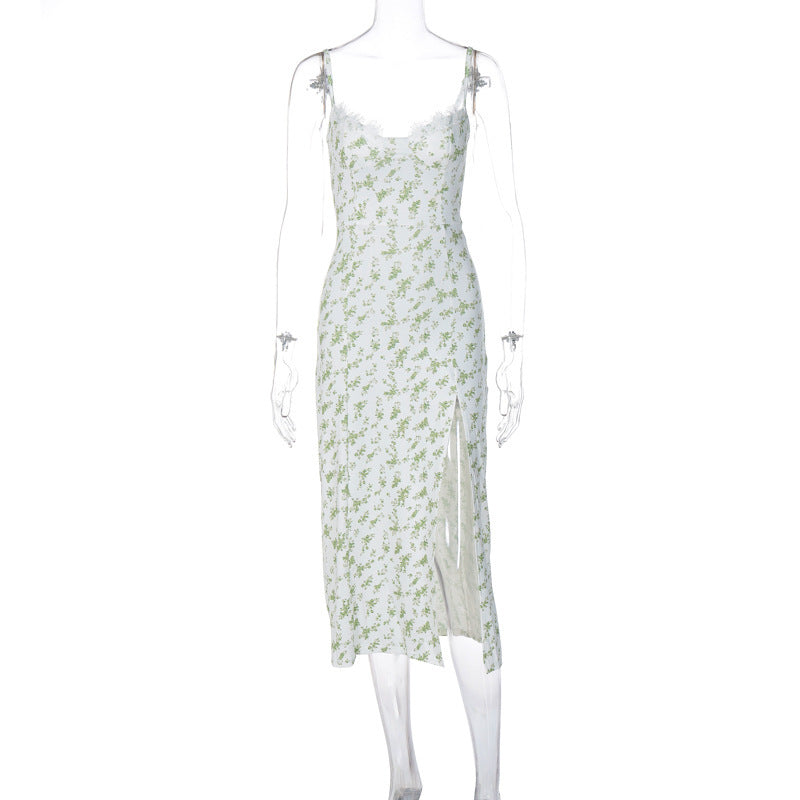 Lace Flowers Print Long Dress Dropshipman