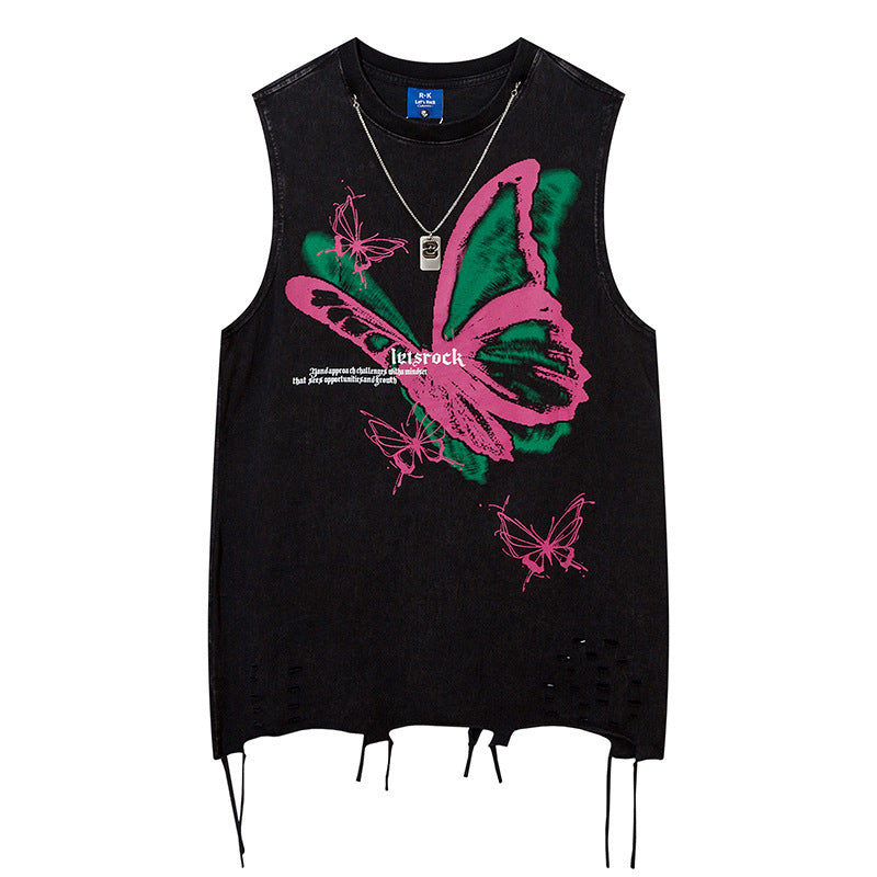 Butterfly Ripped Sleeveless T-shirt For Men Dulcet