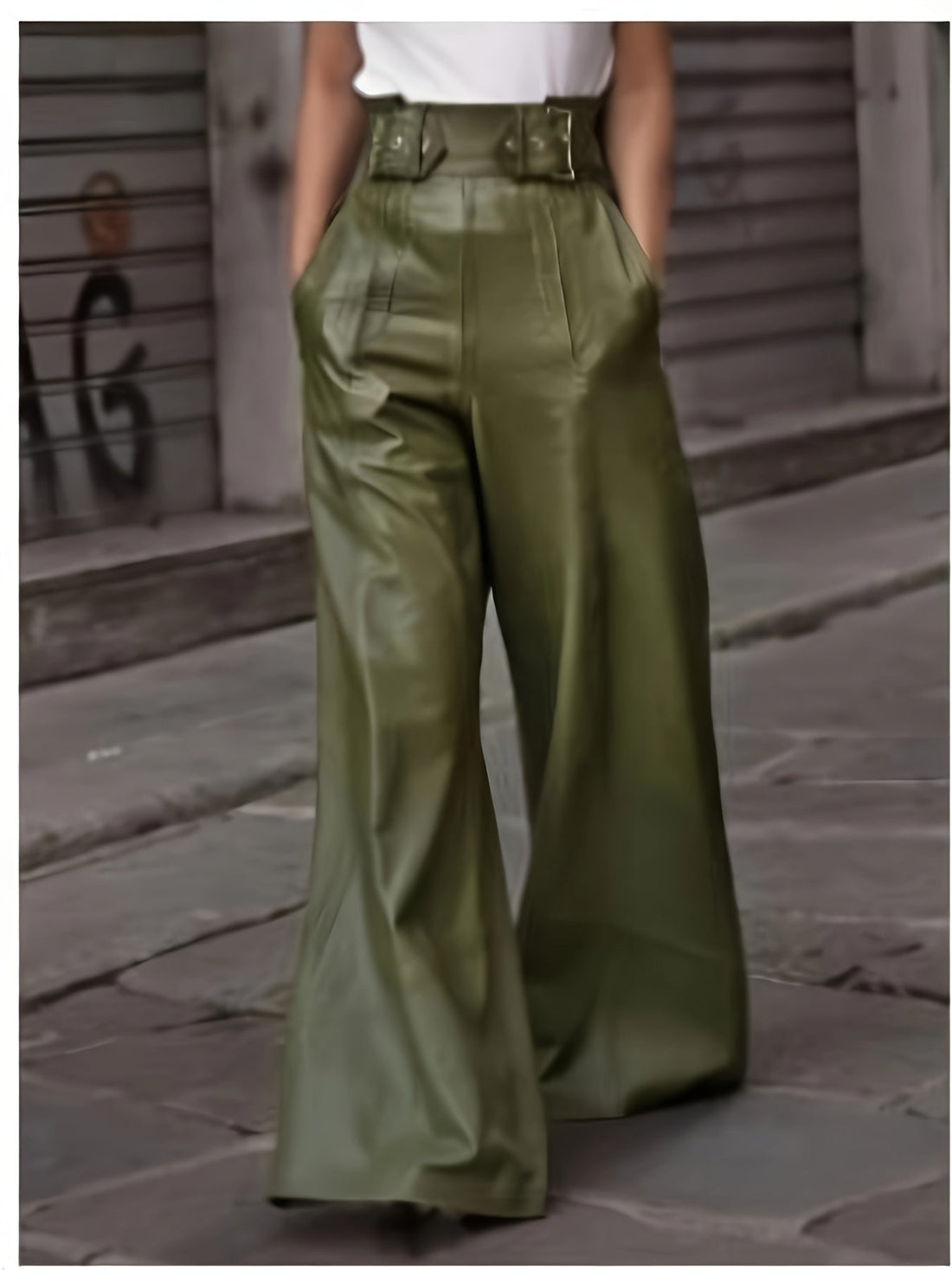 Women’s High-Waist Flare Jeans with Pockets – Olive Green Dropshipman