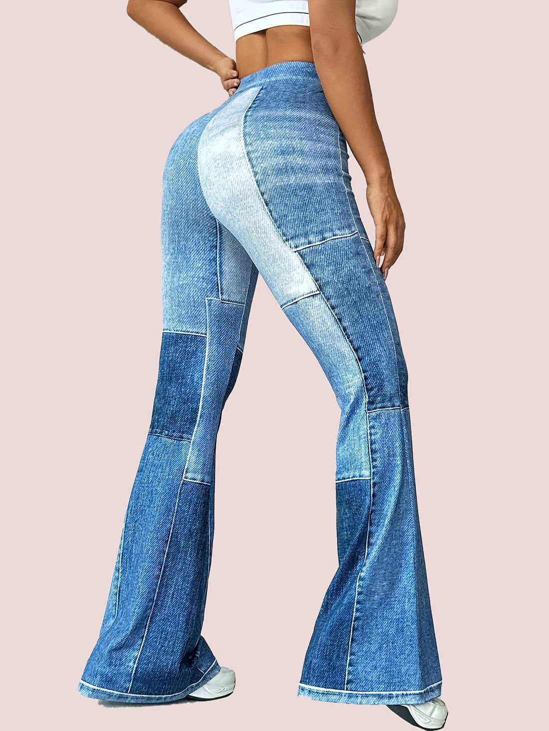 Women’s High-Stretch Blue Imitation Denim Flared Pants Dropshipman