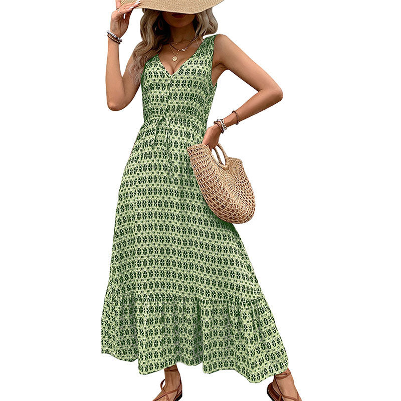 Women's Rhombus Prints Sleeveless Dress Dropshipman