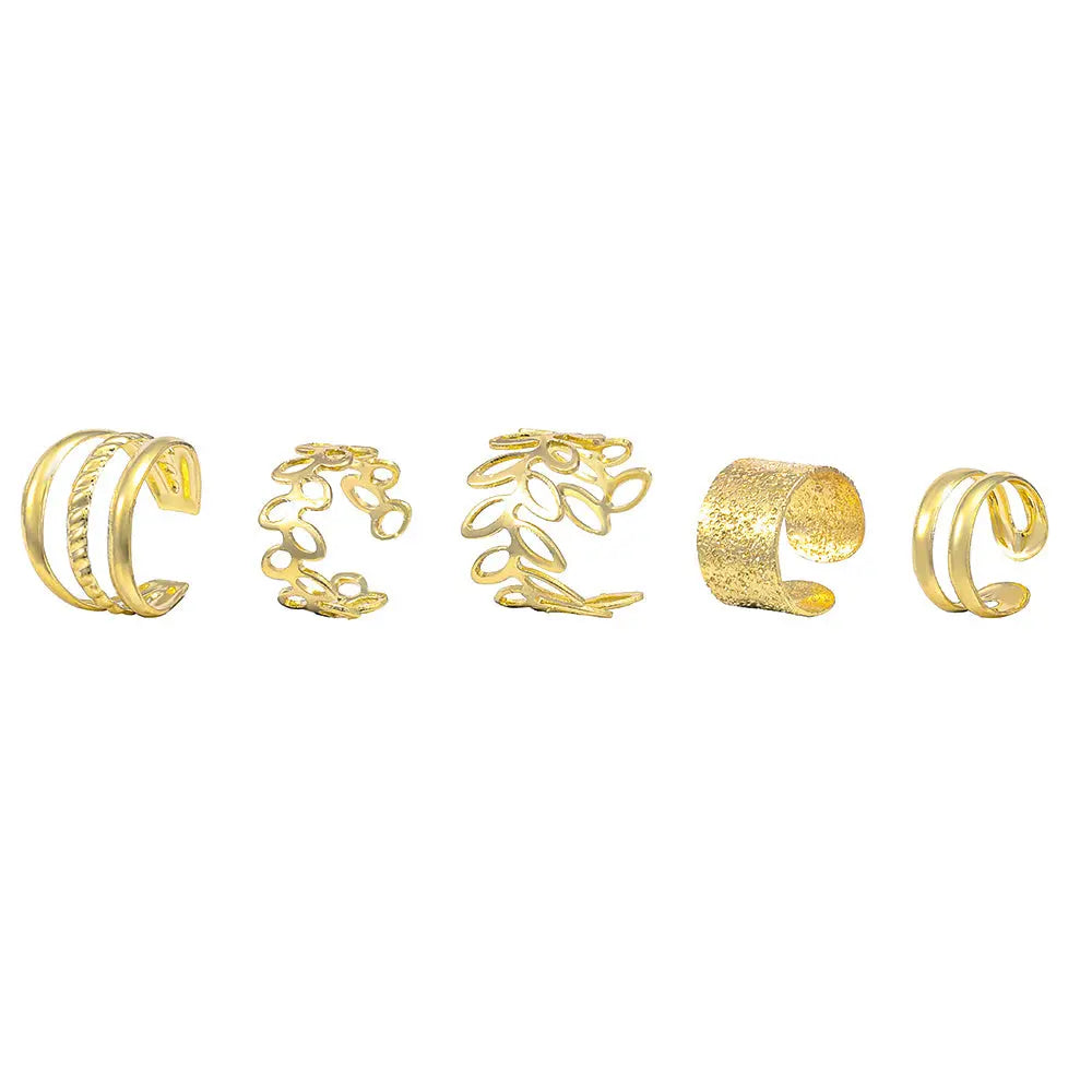 Hip Hop Style Leaf Cut-out Ear Cuffs Set - 5pcs Dropshipman