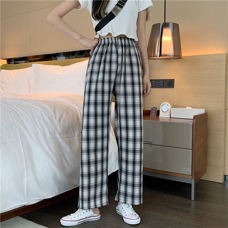 Plaid Wide Leg Pants Women Casual Pants Dropshipman
