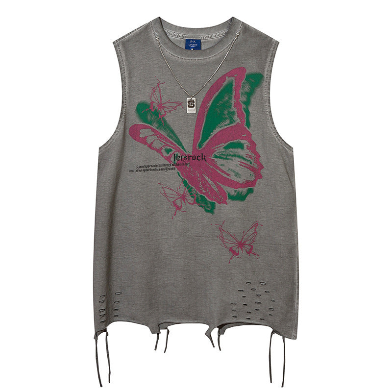 Butterfly Ripped Sleeveless T-shirt For Men Dulcet
