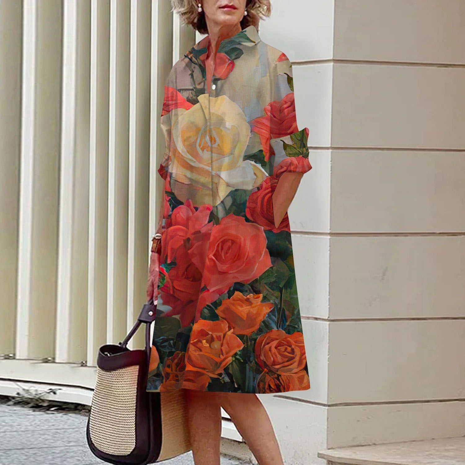 Floral Print Shirt Dress For Women Dress Autumn Dropshipman