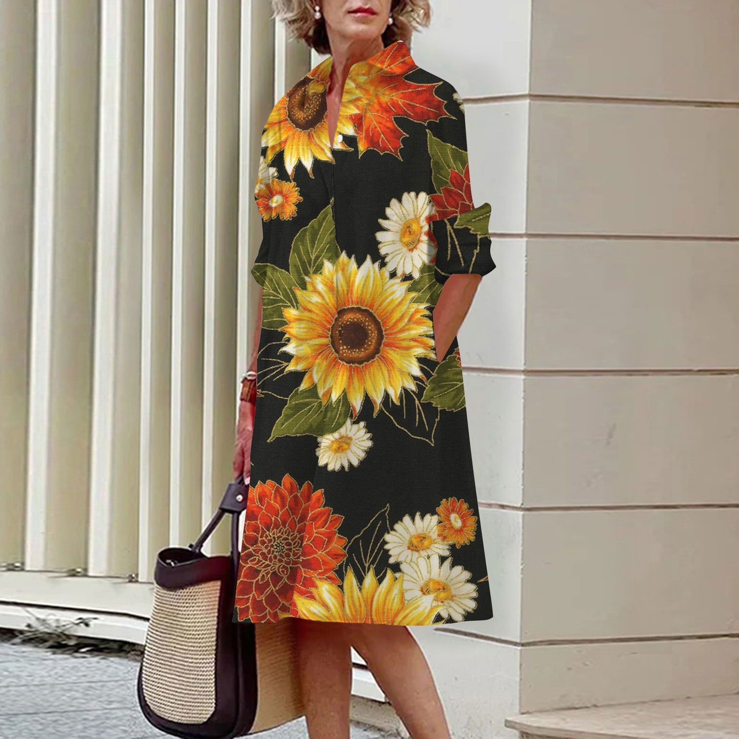 Floral Print Shirt Dress For Women Dress Autumn Dropshipman