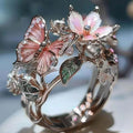 INS Flower Butterfly Ring With Rhinestones Dropshipman