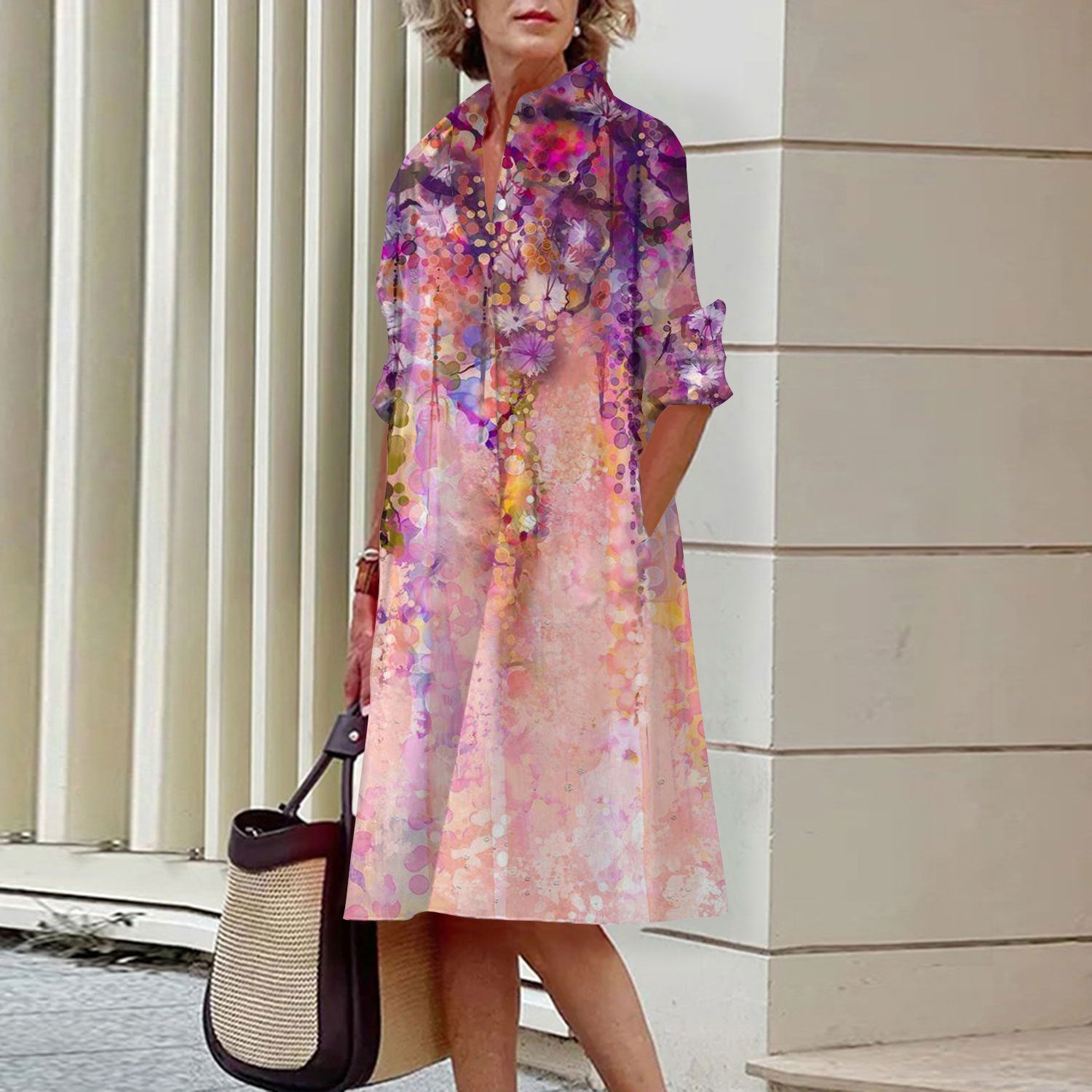 Floral Print Shirt Dress For Women Dress Autumn Dropshipman