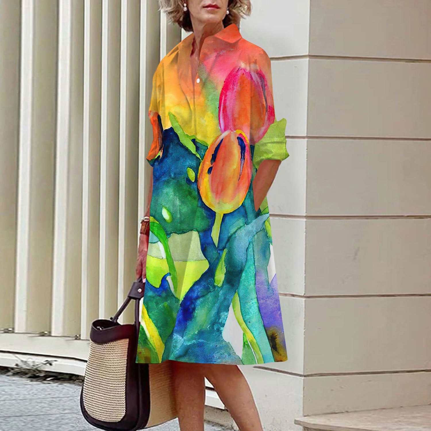 Floral Print Shirt Dress For Women Dress Autumn Dropshipman