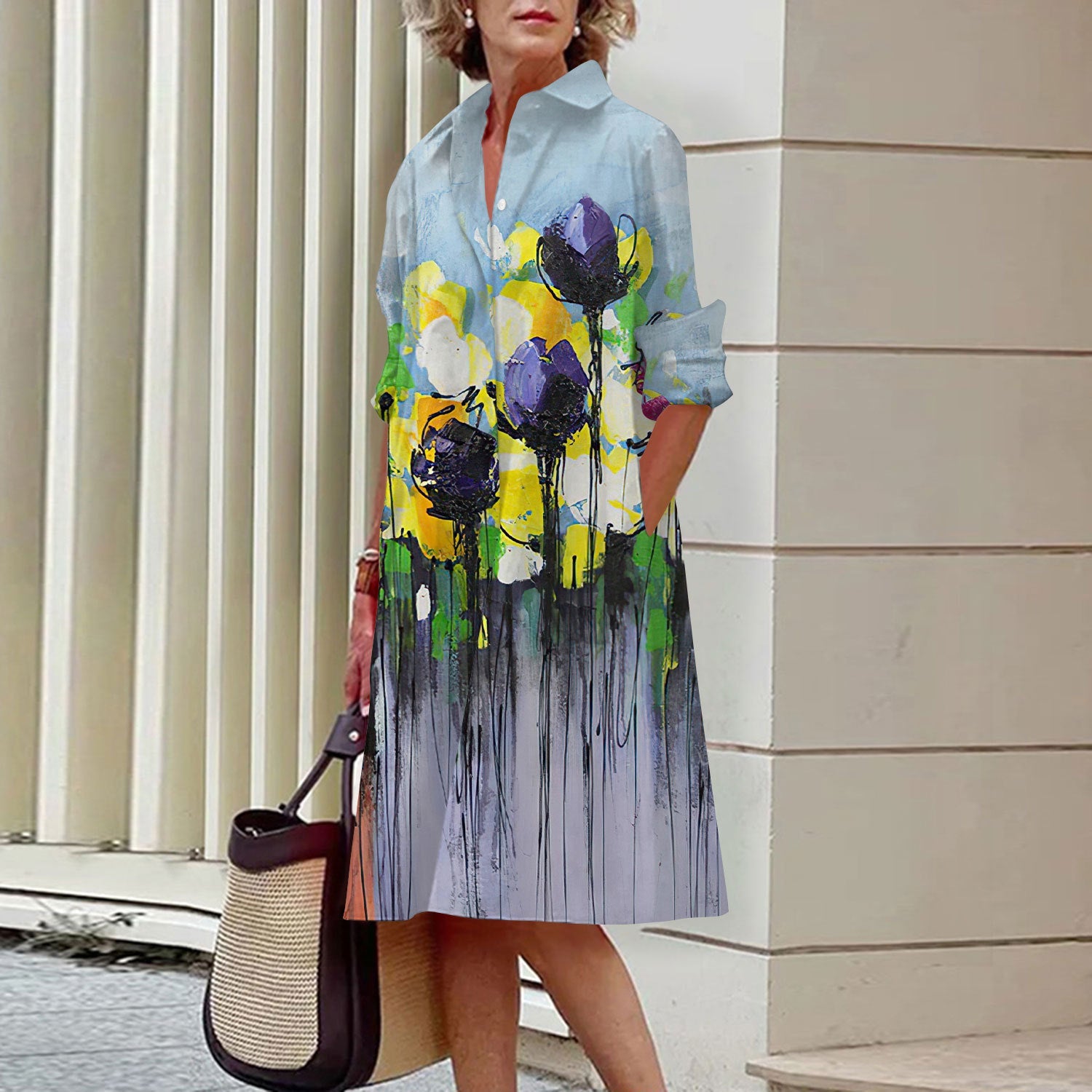 Floral Print Shirt Dress For Women Dress Autumn Dropshipman