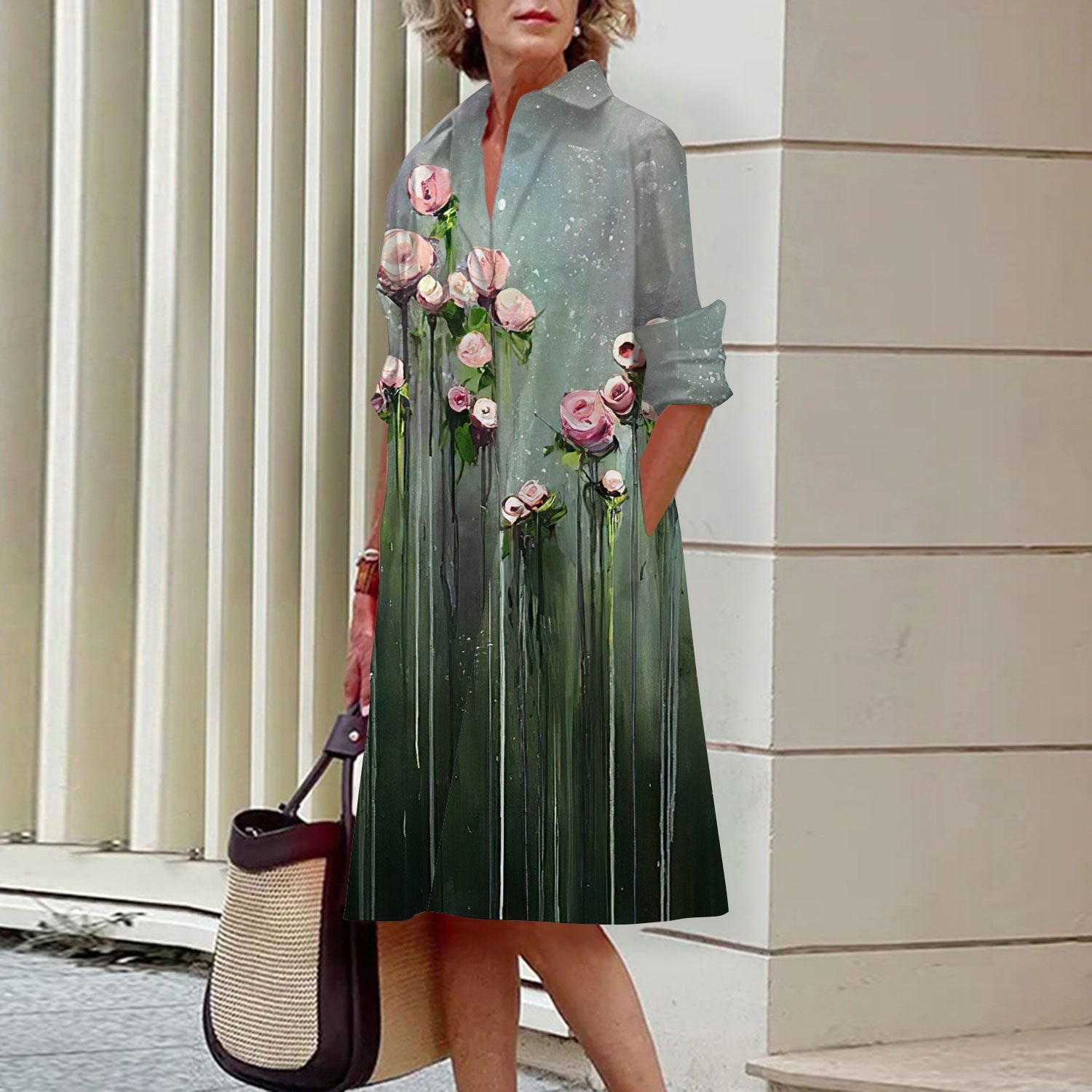 Floral Print Shirt Dress For Women Dress Autumn Dropshipman