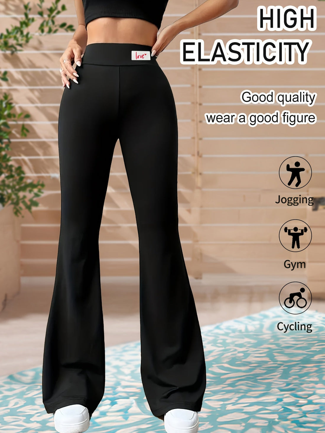 1pc Solid Colour High-Waisted Flare Pant for Women Dropshipman