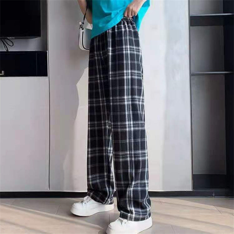 Plaid Wide Leg Pants Women Casual Pants Dropshipman