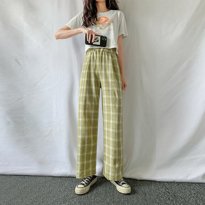 Plaid Wide Leg Pants Women Casual Pants Dropshipman