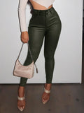 Women’s Retro Green High-Waist Skinny Jeans Dropshipman