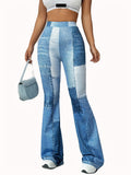 Women’s High-Stretch Blue Imitation Denim Flared Pants Dropshipman