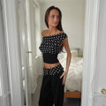 Polka Dots Print Oblique Shoulder Tops Dropshipman