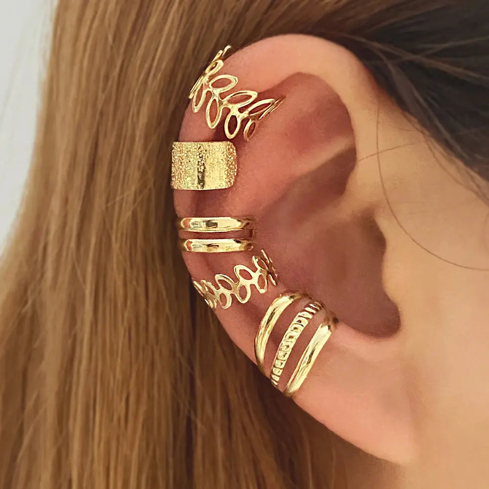 Hip Hop Style Leaf Cut-out Ear Cuffs Set - 5pcs Dropshipman